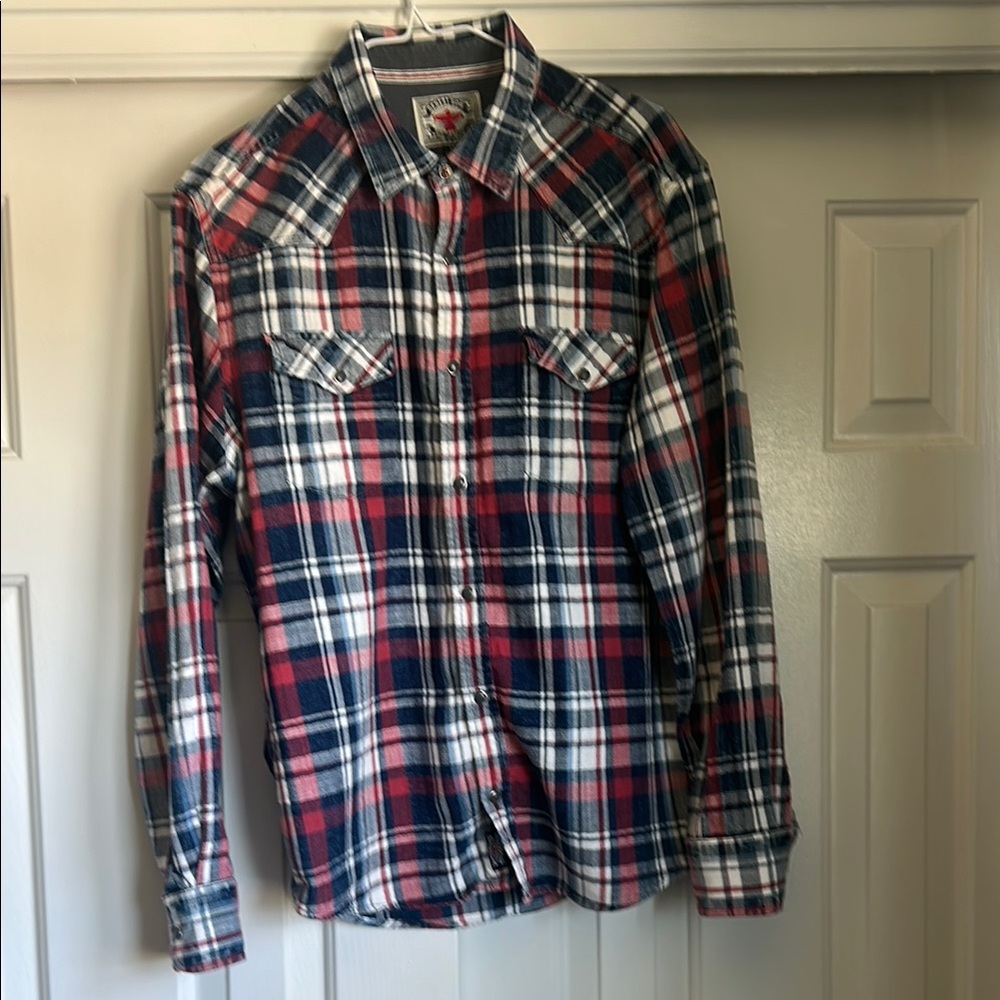 Red and Blue Casual Button Down Shirt with Western Yoke